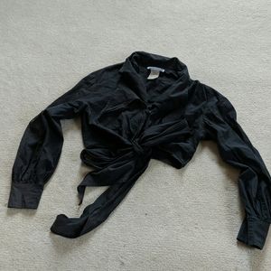 Vintage balloon sleeve tie waist crop top